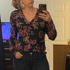 Navy and maroon floral blouse